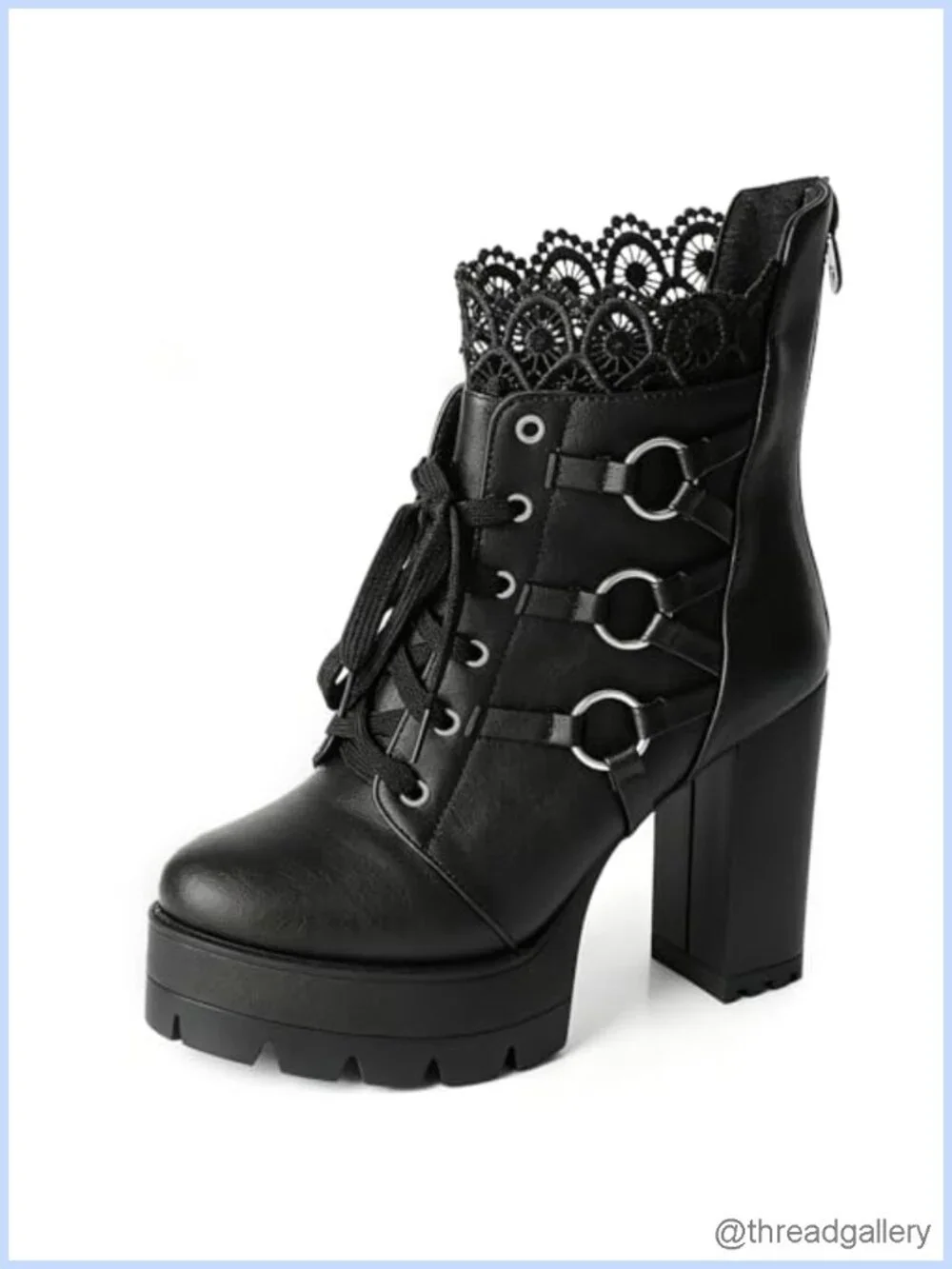 Chunky Heel Platform Ankle Boots Lace Up Zipper Goth Punk Booties